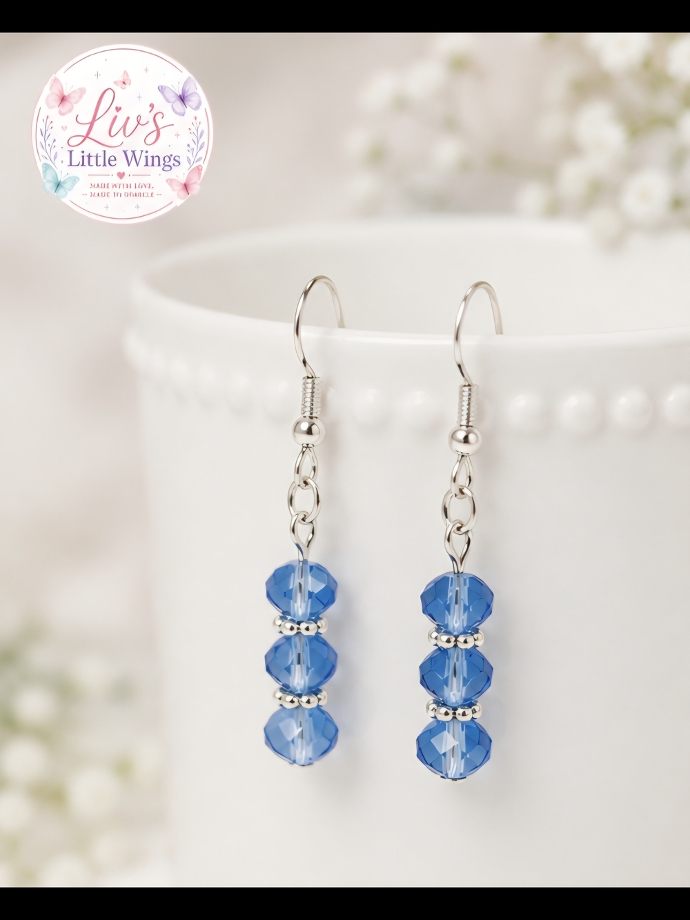 Liv's Little Wings Blue Faceted Crystal Drop Earrings